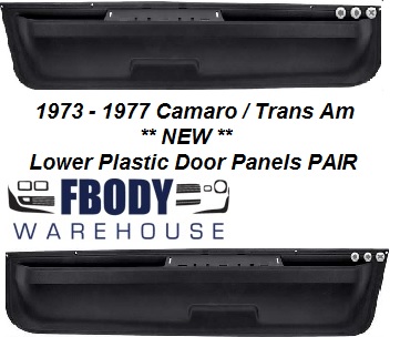 thumbnail interactive-video image 1 of 1970-1973 Camaro Firebird Trans Am Upper Door Panel Plastic Trim – Black – Pair – The Parts Place Inc. 1 of 4