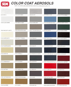 Sem Vinyl Spray Paint Color Chart