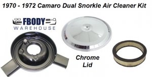 1970 - 1972 Camaro Dual Snorkle Air Cleaner Set w/ Chrome Lid